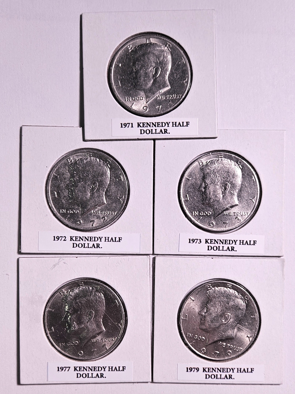 5 Kennedy Half Dollar Coins